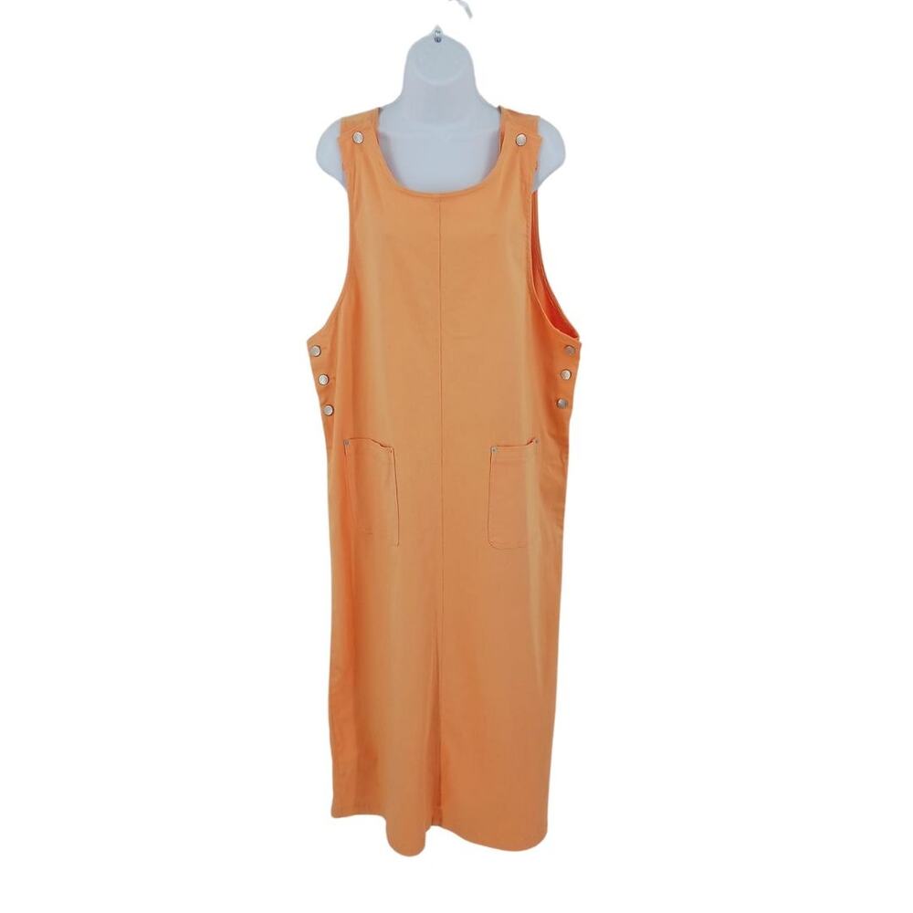 Vintage Denim & Co Orange Overall Grandma Modest Dress Front Pockets Sz Large